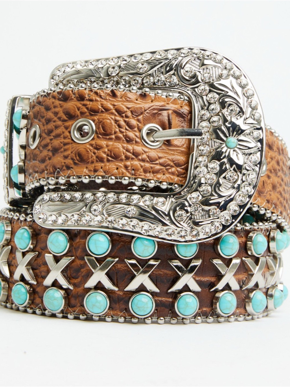 SHYANNE WOMEN'S
EMBELLISHED CROC PRINT
STUDDED LEATHER BELT